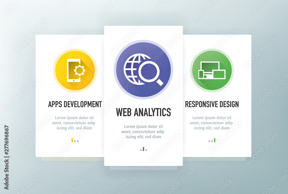 Poster web design and development icons for website and mobile app onboarding screens vector template stock