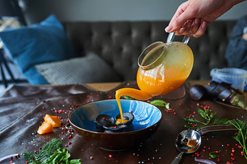 pumpkin soup with ravioli