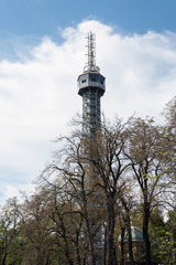 Obraz premium Petrin hill lookout tower, built in 1891 for the Jubilee Exhibition in Petrin hill, Mala Strana, Prague, Czech Republic