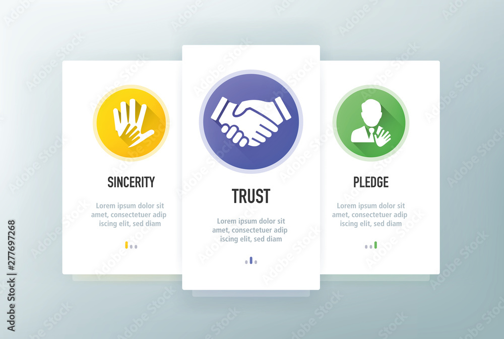 Poster trust icons for website and mobile app onboarding screens vector template stock illustration