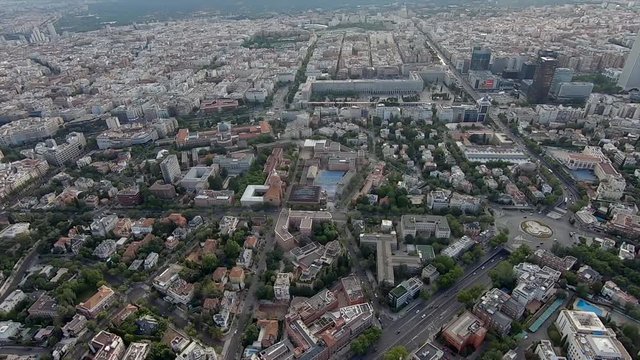 Cityscape skyline view of Madrid from the helicopter