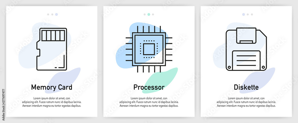 Poster technology icons for website and mobile app onboarding screens vector template stock illustration