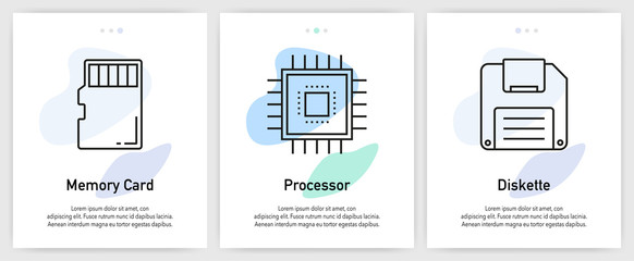 Technology Icons for Website and mobile app onboarding screens vector template stock illustration