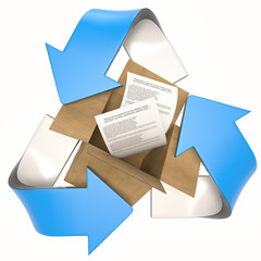 blue 3D recycling logo with can