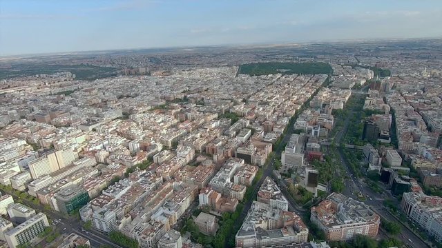 Cityscape skyline view of Madrid from the helicopter