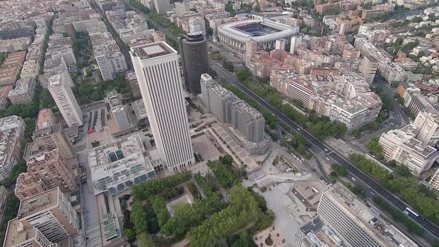 Cityscape skyline view of Madrid from the helicopter