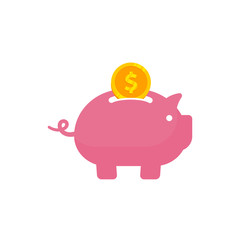 Saving money in to piggy bank vector icon illustration. Saving money icon symbol design