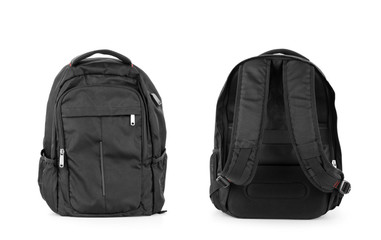 Black backpack isolated over white background with clipping path