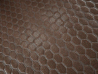 Alligator or snake brown Leather hexagon stitched texture