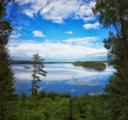Obraz premium Beautiful view of Sapsho lake in summer, Smolensk region, Russia