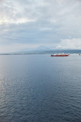 ship in bali strait. Between the islands of Bali and Java