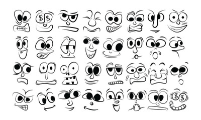 Cartoon faces expressions vector set