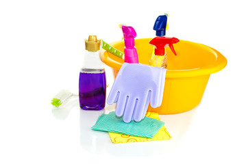 Detergents for home cleaning on a white background