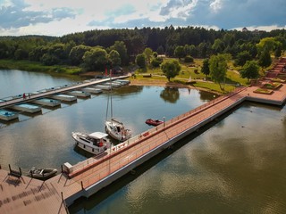 Naklejka premium Pier and boats on Minsk sea in Belarus