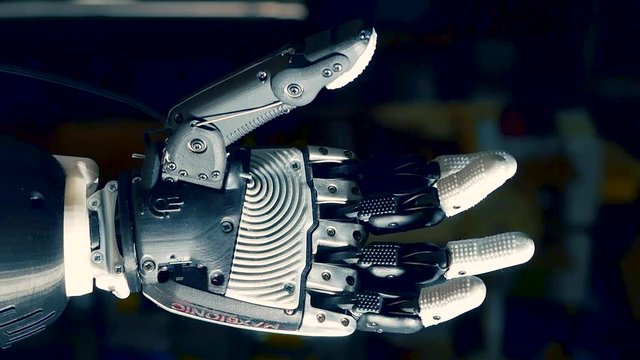 Bionic cyborg hand spreading fingers, works automatically.