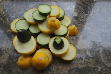 Yellow and green zucchini, cut into circles