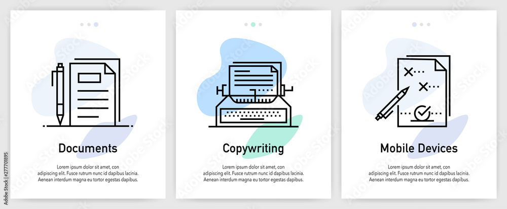 Poster documentation icons for website and mobile app onboarding screens vector template stock illustration