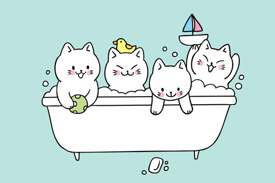 Cartoon cute cats bath vector.