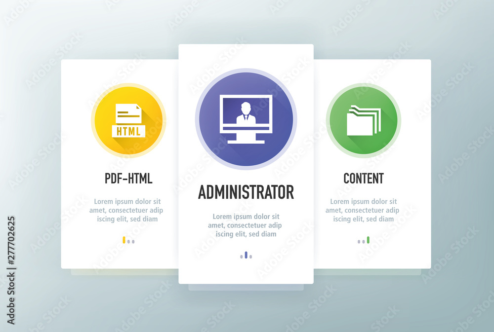 Poster content management icons for website and mobile app onboarding screens vector template stock illustr