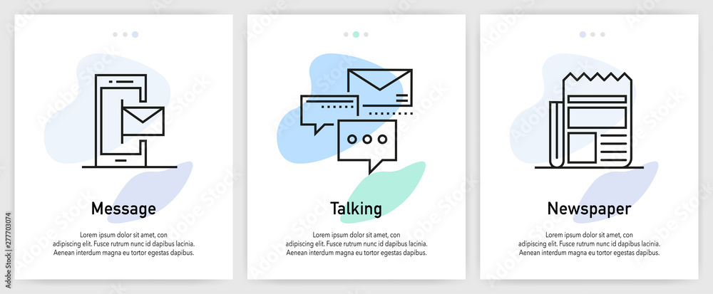 Poster communication icons for website and mobile app onboarding screens vector template stock illustration