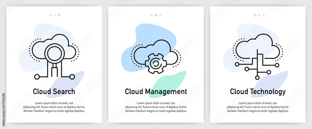 Poster cloud technology icons for website and mobile app onboarding screens vector template stock illustrat