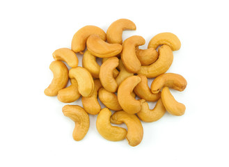 pile of cashews nut on white background