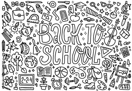 Cartoon Cute Doodles Back To School Word Black And White Horizontal Illustration Background With Lots Of Separate Objects Funny Vector Artwork Concept Of Education With School Supplies Lettering Wall Mural Lanasham Cartoon Cute Doodles Back To School Word Black And White Horizontal Illustration Background With Lots Of Separate Objects Funny Vector Artwork Concept Of Education With School Supplies Lettering Wall Mural Lanasham