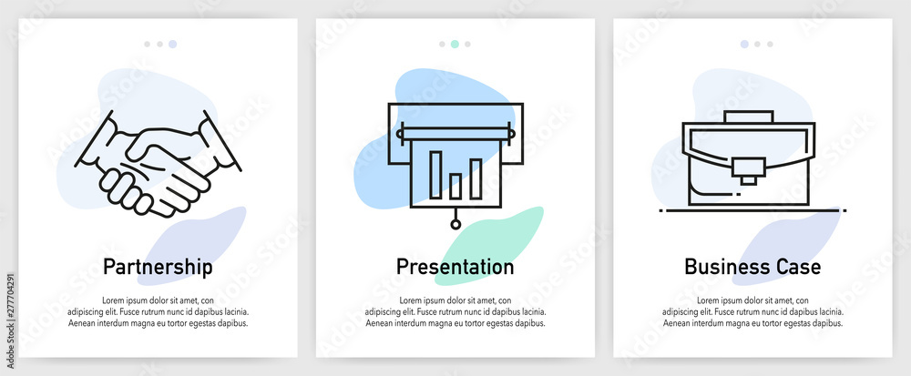 Poster business and finance icons for website and mobile app onboarding screens vector template stock illus