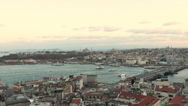 Taime laps from the Galata tower. Bay golden horn time lapas, ships in the bay golden horn time lapas