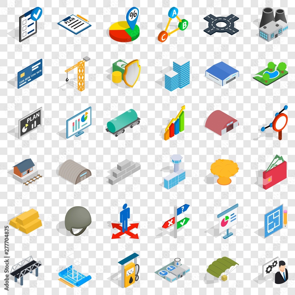 Poster right choice icons set. isometric style of 36 right choice vector icons for web for any design