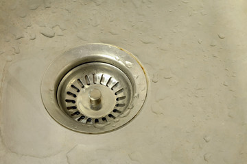 close up kitchen sink with hole