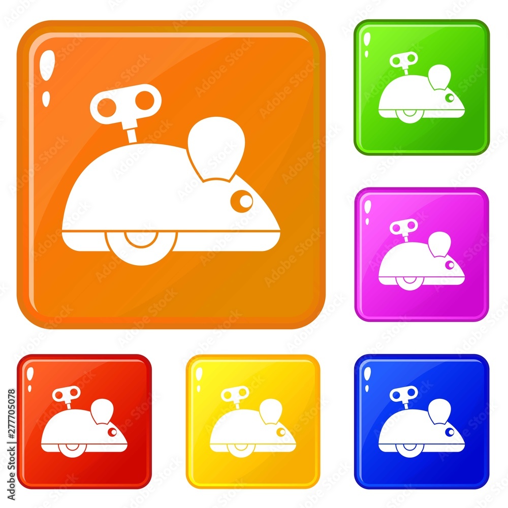 Poster clockwork mouse icons set collection vector 6 color isolated on white background