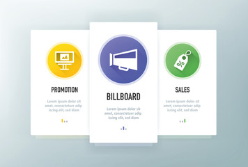 Advertising And Promo Icons for Website and mobile app onboarding screens vector template stock illustration