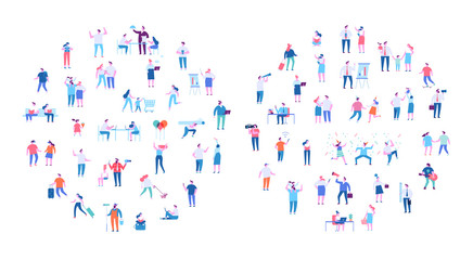 Men and women vector set. Crowd. Different people. Flat vector characters isolated on white background.	