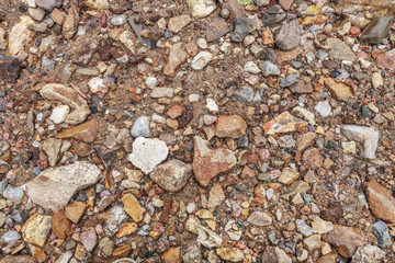 abstract background of colored pebbles on wet sand close up