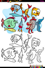 fish animal characters group color book