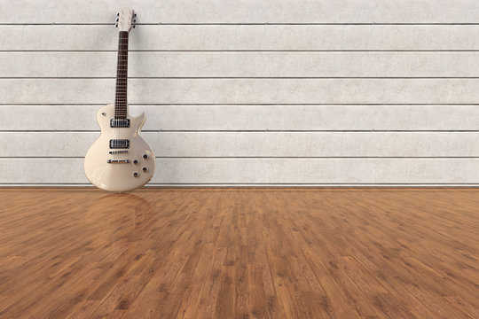 3D rendering of an electric Guitar in an empty room