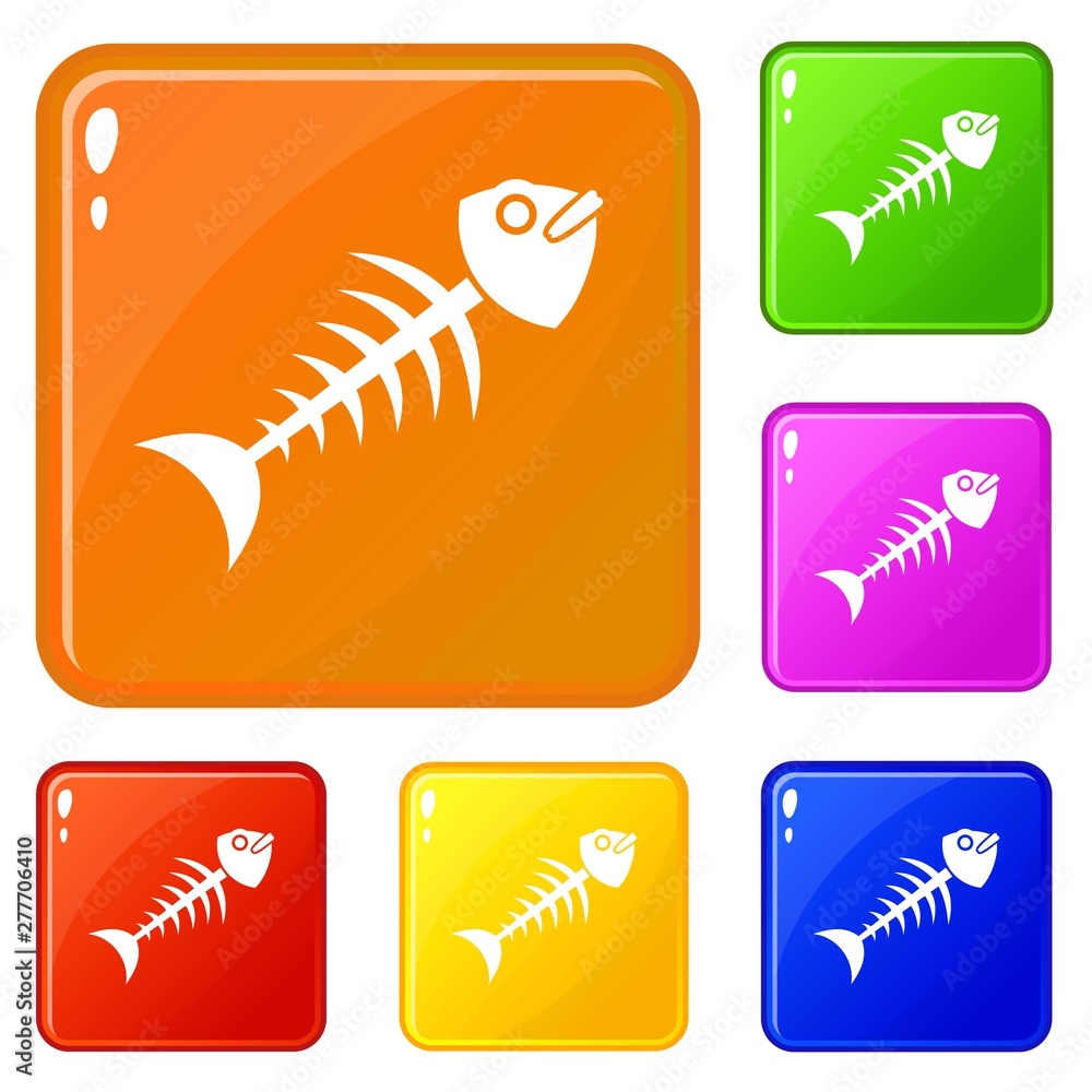 Poster fish bone icons set collection vector 6 color isolated on white background