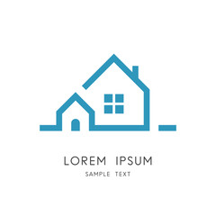 Country house symbol - cozy home with door, window and chimney on the roof. Suburban life and happy family vector icon.