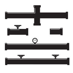 Valve, taps, pipe connectors, pipe details. Pipe fittings vector icons set