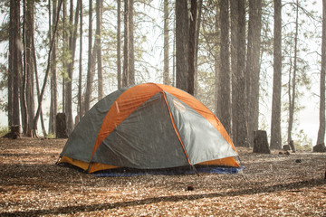 Camping tent in hail storm 