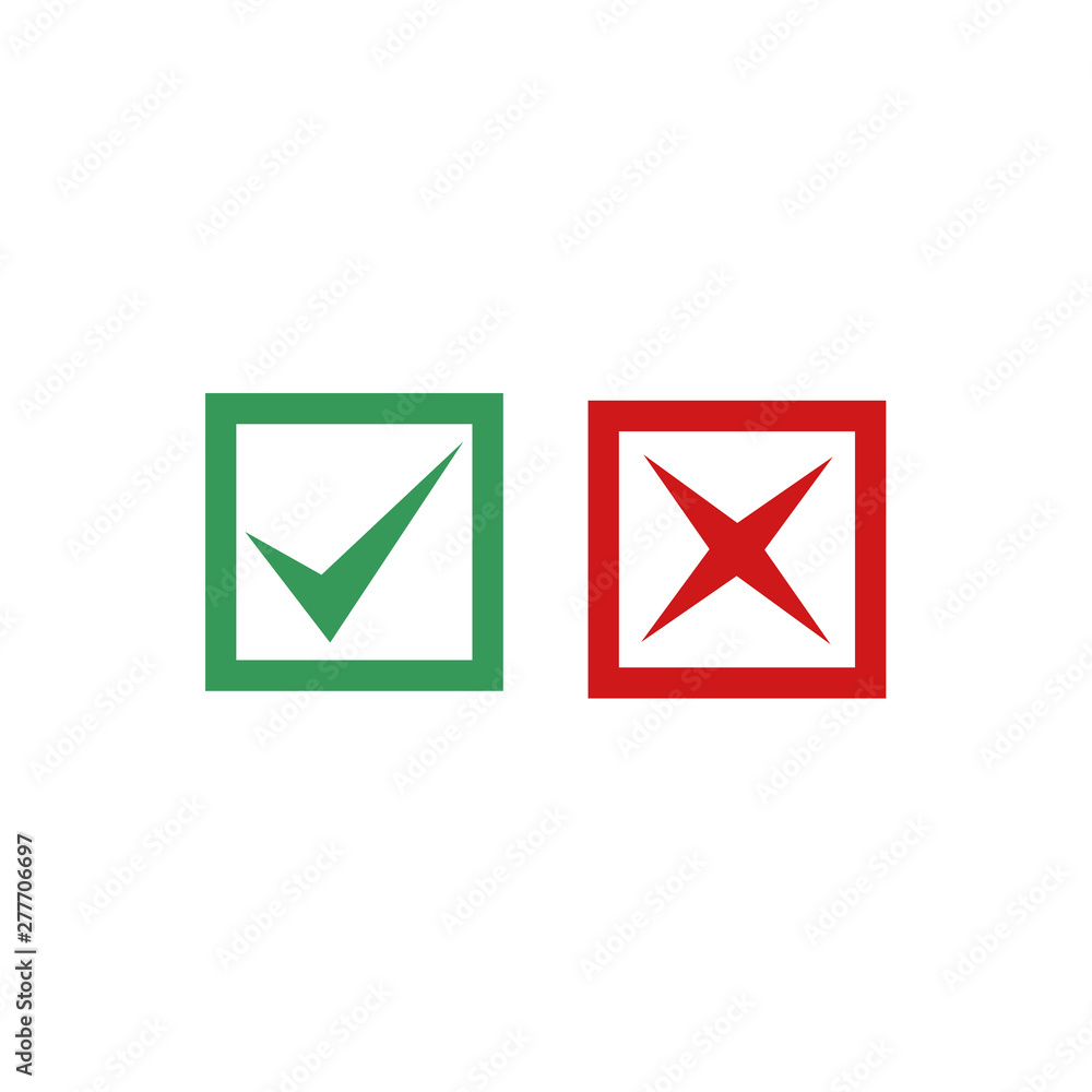 Leinwandbilder green check mark and red cross icon symbol template black color editable vector sign isolated on whi