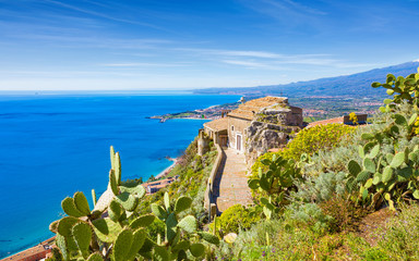 Church of Madonna della Rocca built on rock in Taormina, Sicily, Italy.