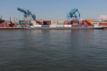 Cargo port on the Rhine river in Mainz