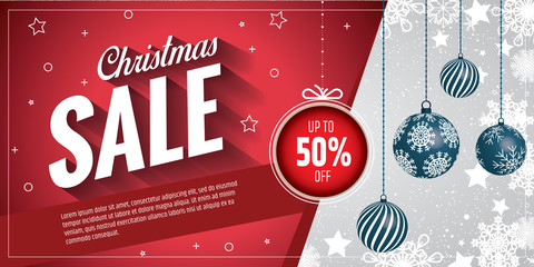 Christmas sale promotional banner with colorful christmas elements