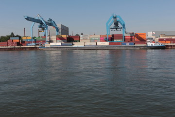 Cargo port on the Rhine river in Mainz