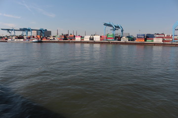 Cargo port on the Rhine river in Mainz