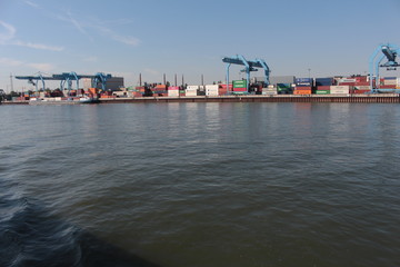 Cargo port on the Rhine river in Mainz