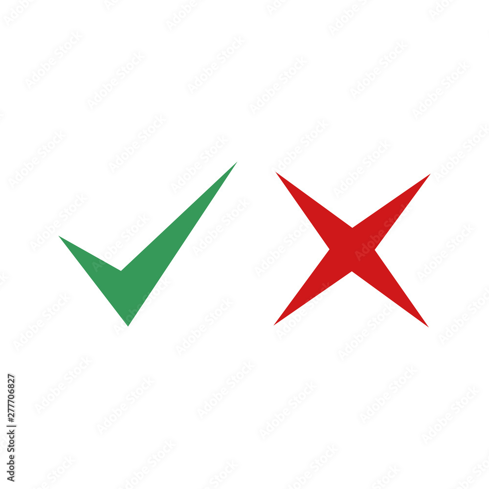 Fototapete Green check mark and red cross icon symbol template black color editable vector sign isolated on white background illustration for graphic and web design.
