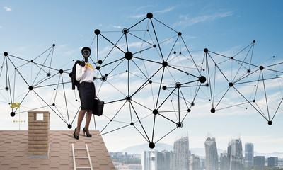 Concept of security and privacy protection with camera headed woman